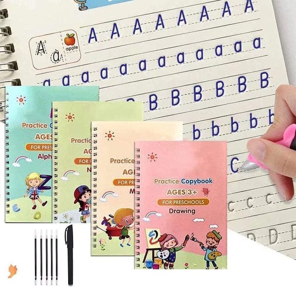Sank Magic Practice Book Pack of 4 – Reusable Tracing Handwriting Books for Kids, Preschool Learning Alphabet, Numbers & Drawing