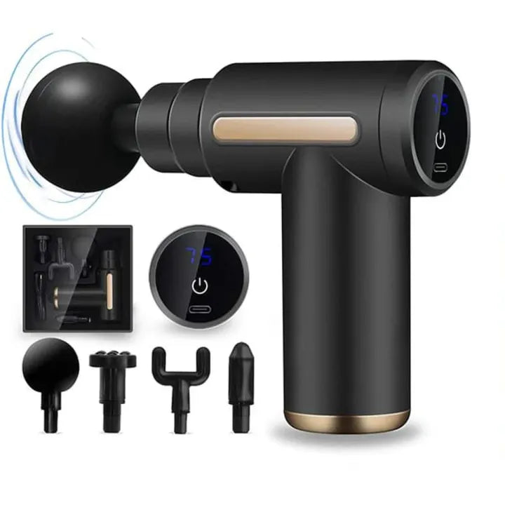 Deep Tissue Massage Gun for Muscle Pain Relief – Handheld Percussion Massager with 6 Speeds & 4 Heads – Quiet, Rechargeable, Portable for Athletes & Recovery