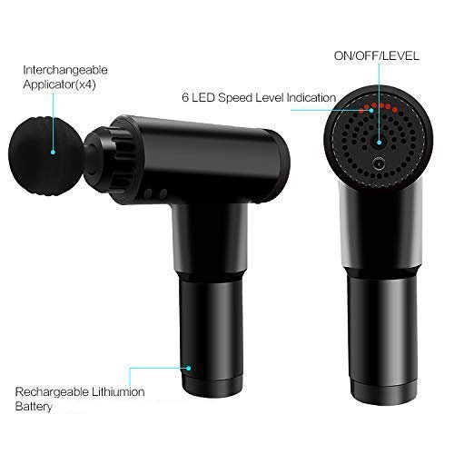 Deep Tissue Massage Gun for Muscle Pain Relief – Handheld Percussion Massager with 6 Speeds & 4 Heads – Quiet, Rechargeable, Portable for Athletes & Recovery
