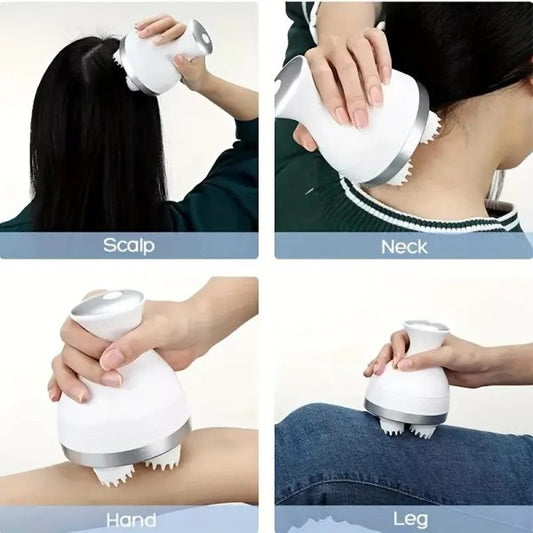 Electric Scalp Massager – Rechargeable Meridian Head Massager with 4 Massage Clusters, Portable & Waterproof Stress Relief Tool for Hair Growth & Relaxation