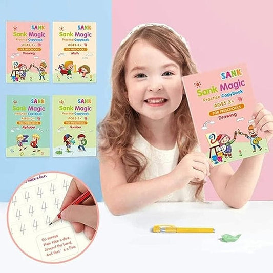 Sank Magic Practice Book Pack of 4 – Reusable Tracing Handwriting Books for Kids, Preschool Learning Alphabet, Numbers & Drawing