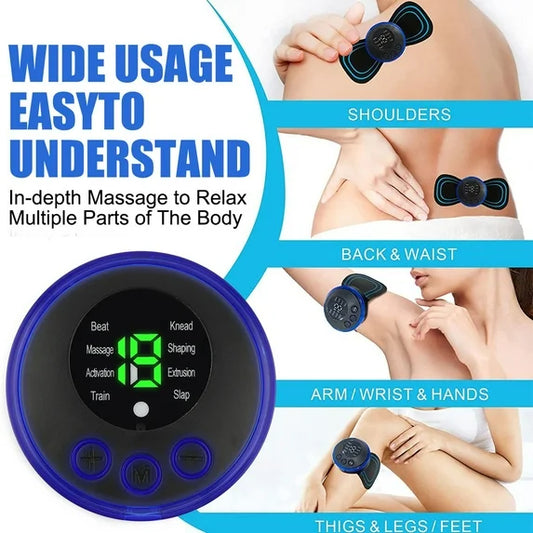 Portable EMS Mini Electric Massager Patch | Rechargeable Muscle Pain Relief Device for Neck, Back, Arms & Full Body Therapy