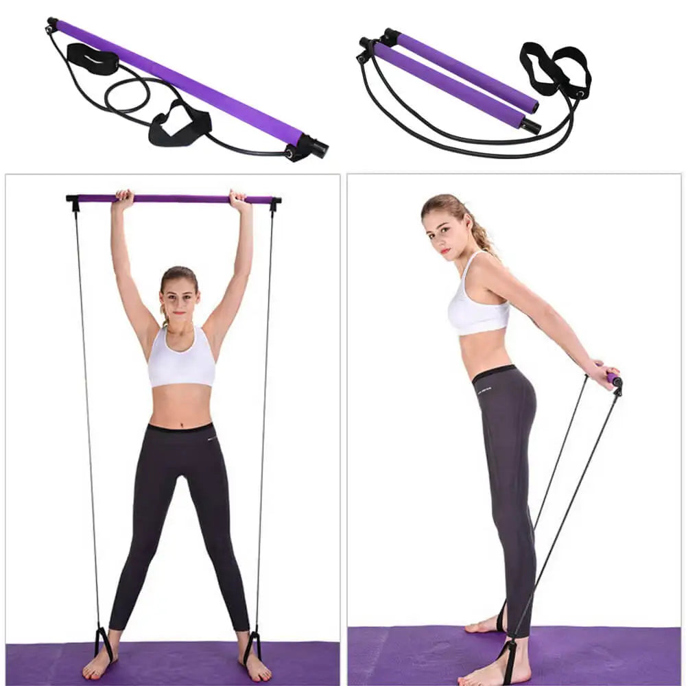 Portable Pilates Bar Kit with Resistance Bands – Home Gym Yoga Stick for Full Body Workout, Strength Training & Toning