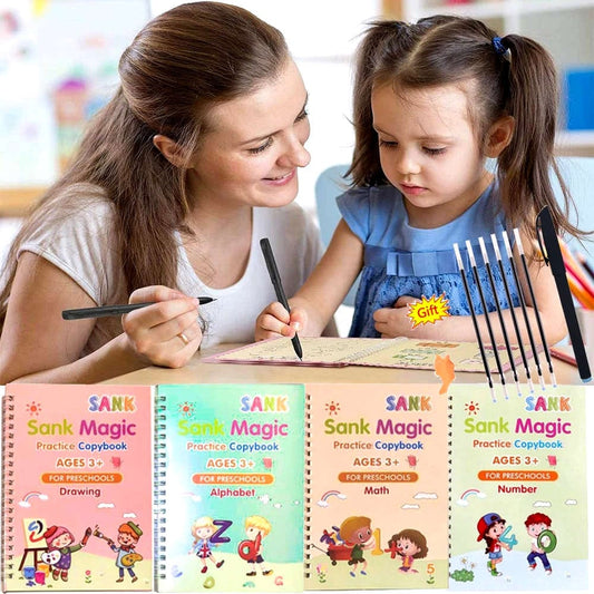 Sank Magic Practice Book Pack of 4 – Reusable Tracing Handwriting Books for Kids, Preschool Learning Alphabet, Numbers & Drawing